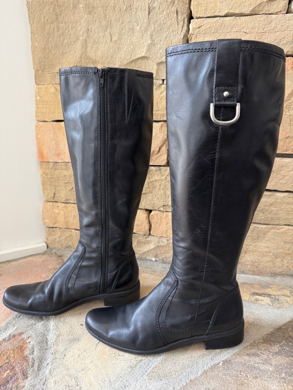 Bandolino Jordana Black Leather Tall Boots with Decorative Stitching